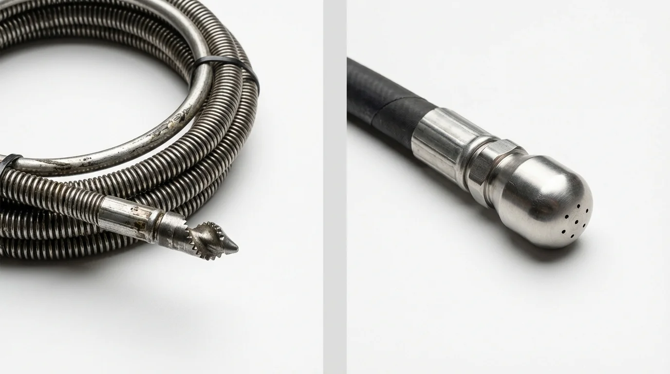 Drain snake cable and hydro jetting nozzle used for drain cleaning in Braddock Heights, MD