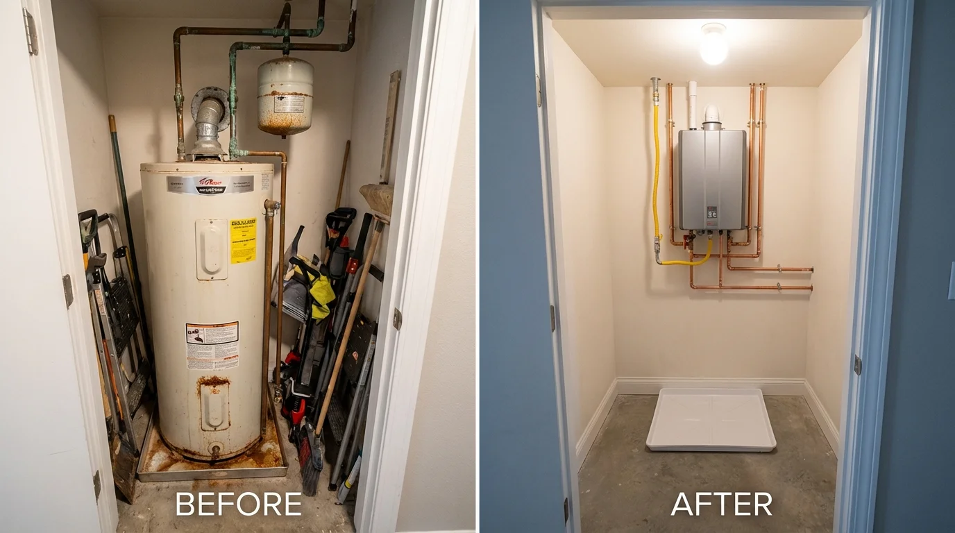 Tank water heater versus wall-mounted tankless unit comparison for Braddock Heights, MD homeowners