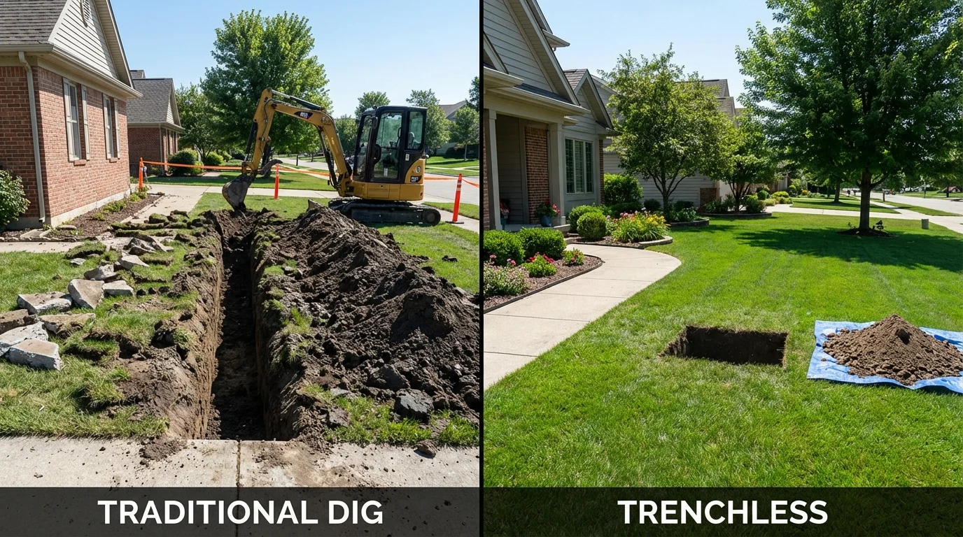 Trenchless sewer repair with minimal yard damage versus traditional excavation in Braddock Heights, MD